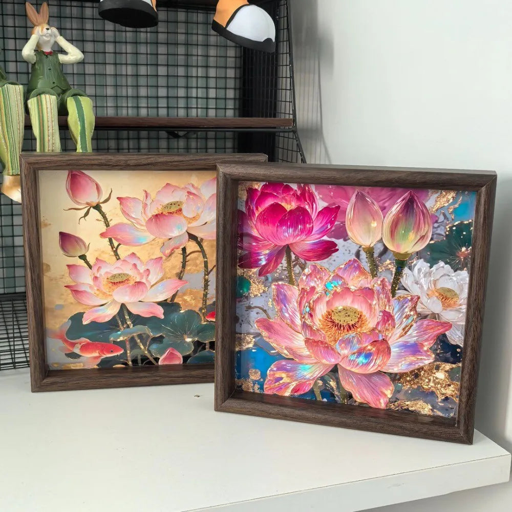 Lotus Wooden Decorative Tray – Square Raised Frame 20cm (2-Pack)