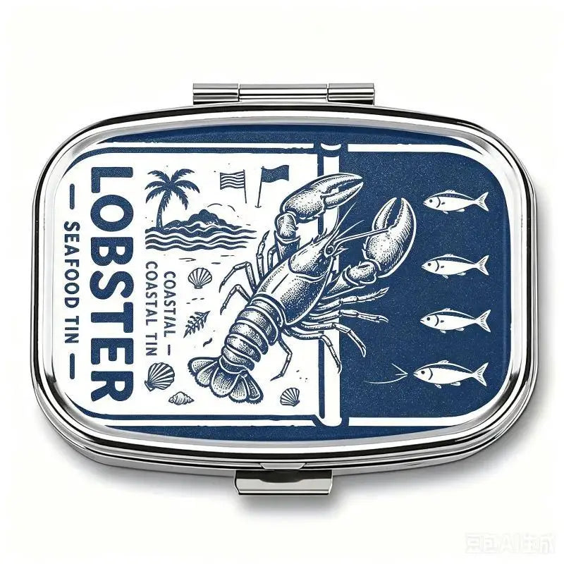Sardines Print Metal Pill Box – 2-Compartment Travel Organizer