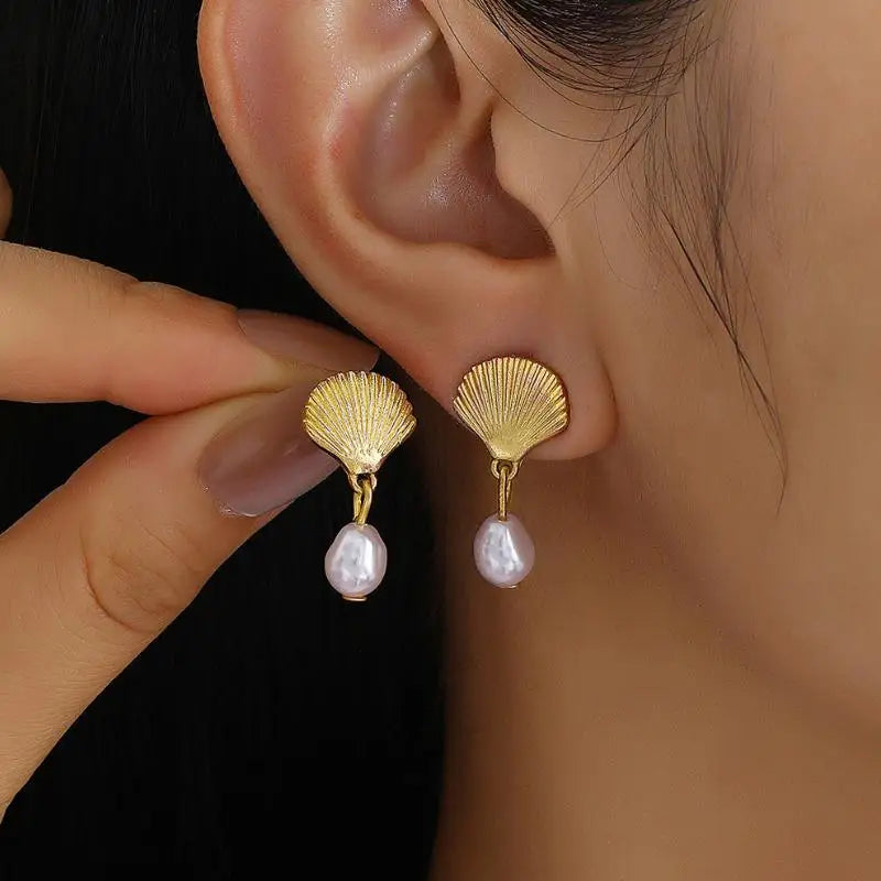 Ocean Shell Stud Earrings – Handmade Stainless Steel Jewelry