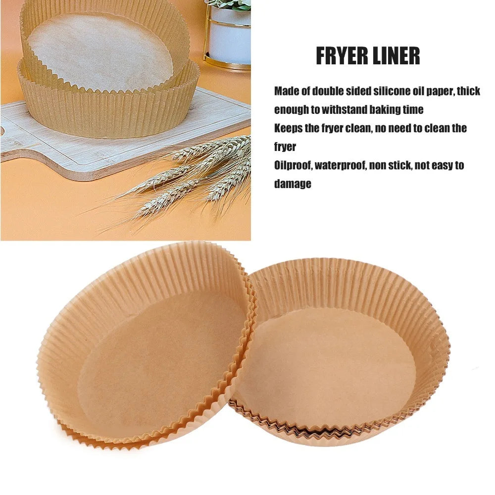 100-Pack Round Air Fryer Paper Liners – Non-Stick Baking Sheets