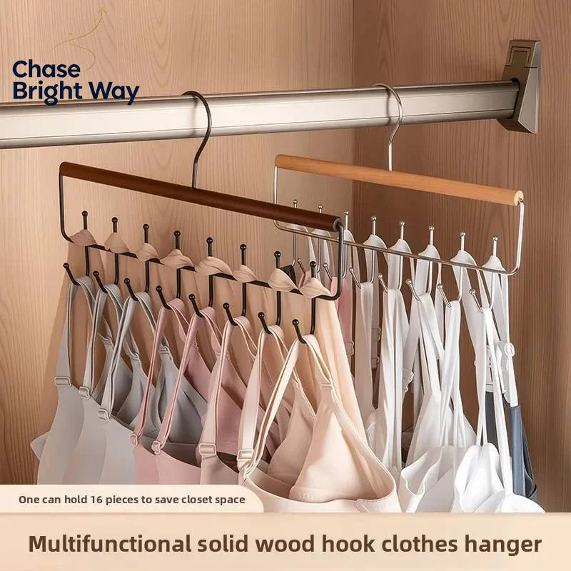 Wooden Multi-Hook Hanger – Closet Organizer for Belts & Scarves