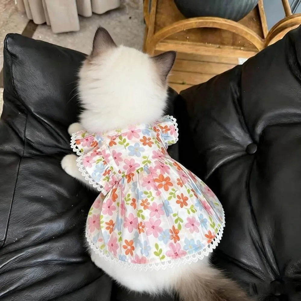 Floral Print Summer Dog Dress – Princess Skirt for Small Dogs