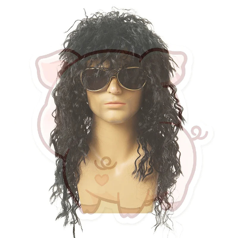 Men's Long Curly Black Cosplay Wig – Fluffy Rock Party Wig