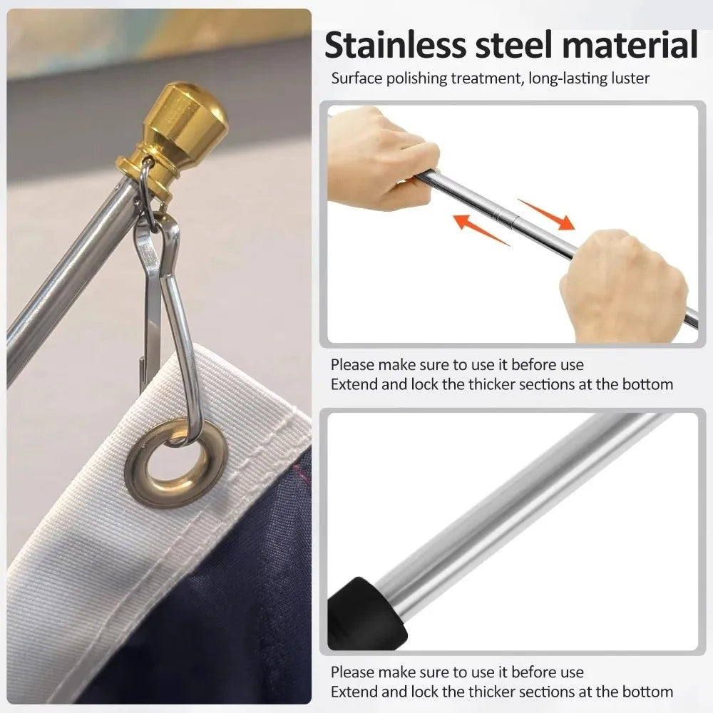 Telescopic Flagpole Stainless Steel EVA Handle 200–300cm