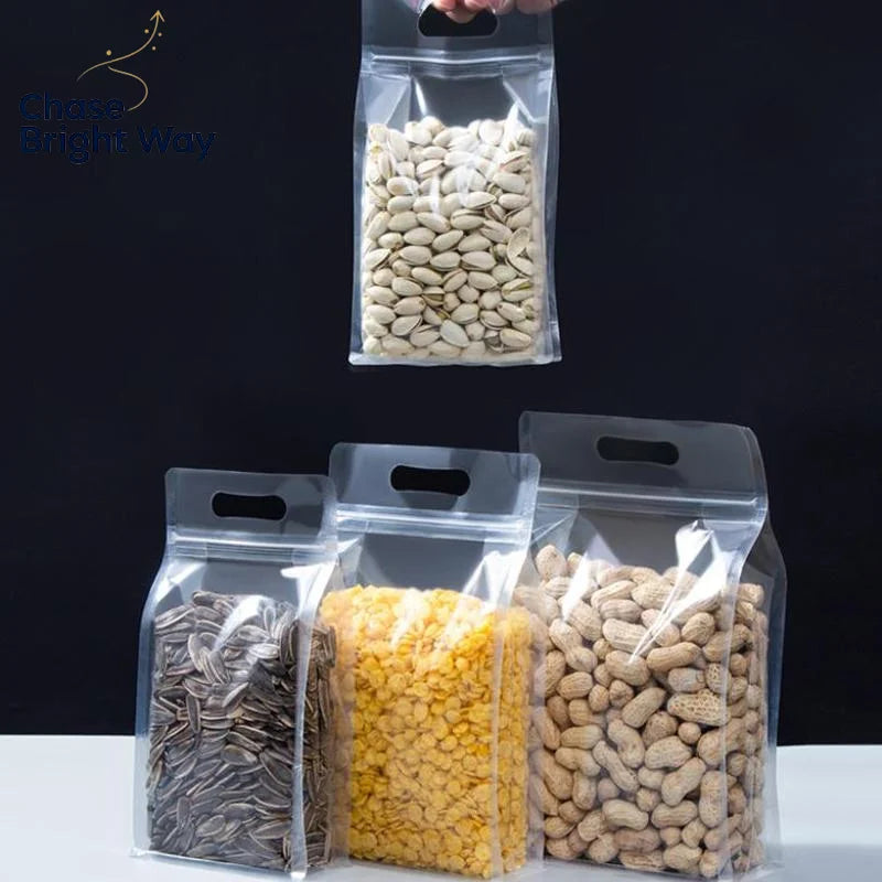 Stand Up Food Storage Bags with Handle – 50pcs Resealable