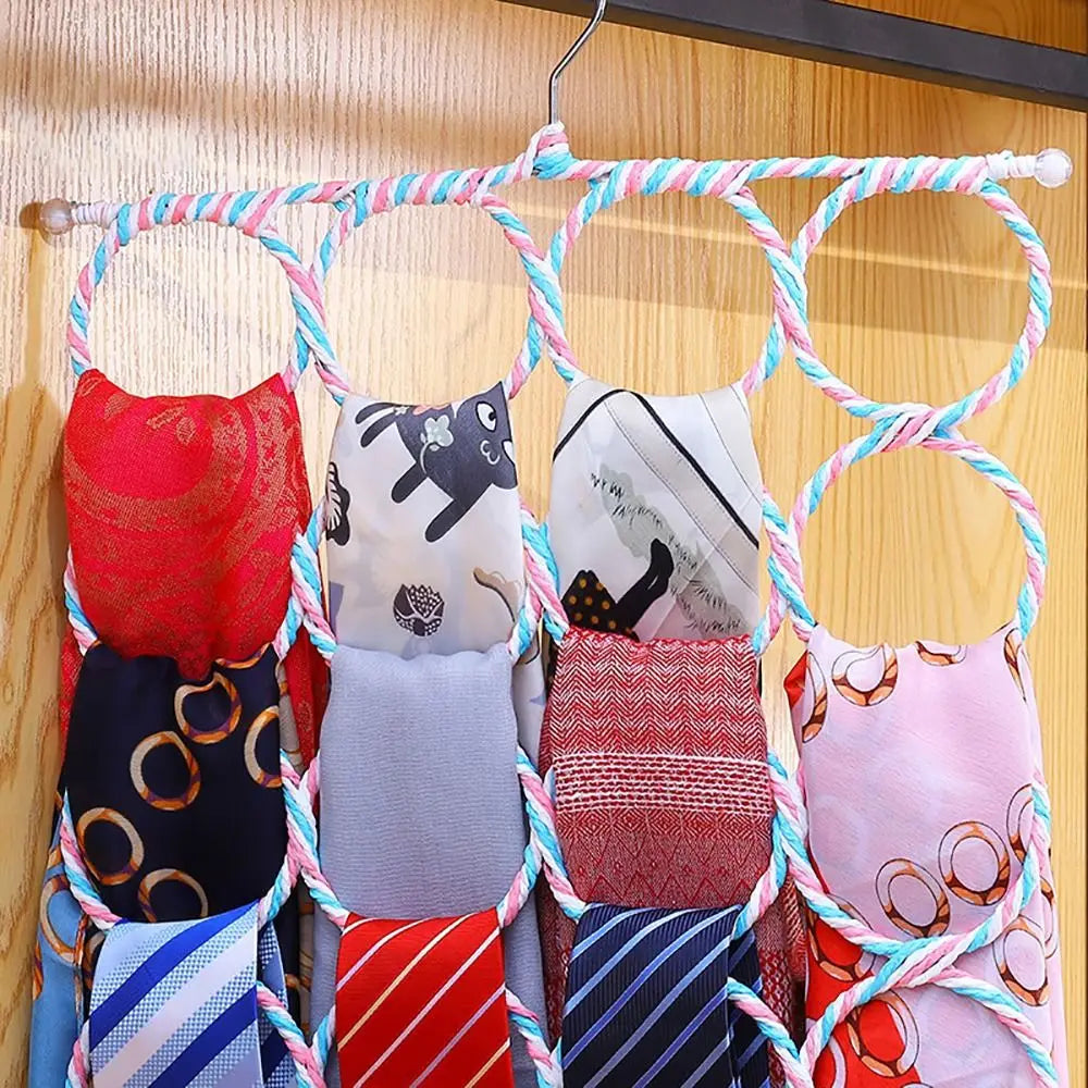 Rattan Weave Scarf Hanger – Multi-Ring Iron Wardrobe Organizer