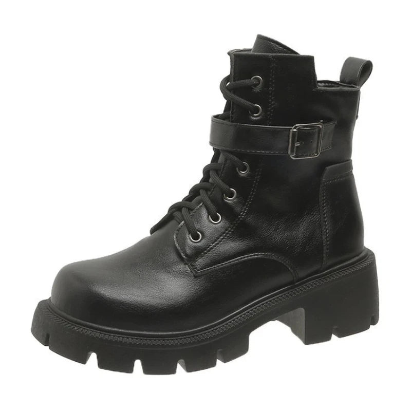 Women's Platform Ankle Boots – Punk Round Toe Motorcycle Style
