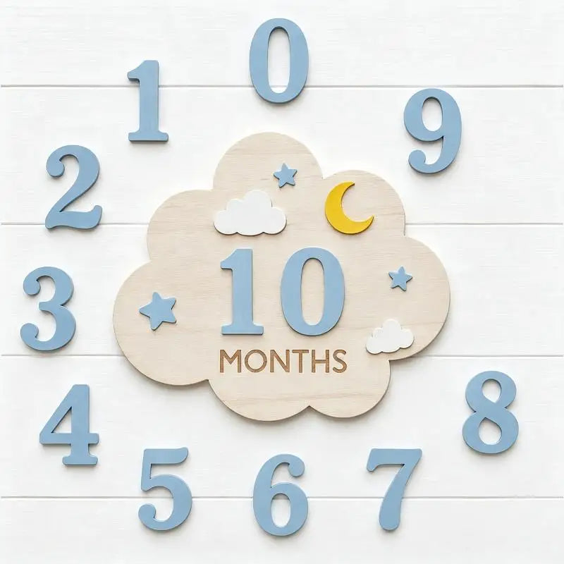Wooden Baby Monthly Milestone Marker Set | Cloud Photo Prop