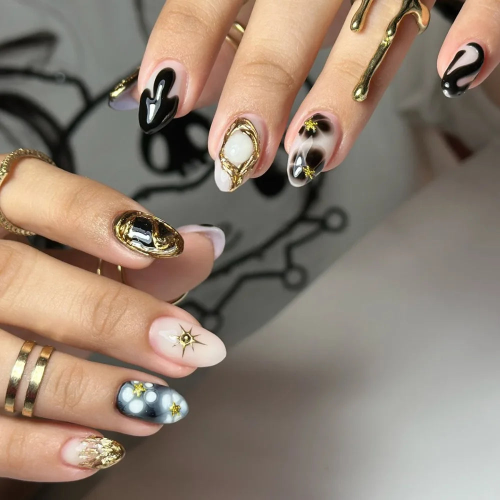 30-Pc Almond Stiletto Press-On Nails – Cat Eye Rhinestone
