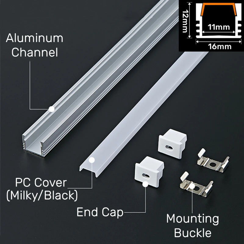 U-Shape LED Aluminum Profile Channel 50cm – Black/Milky Cover