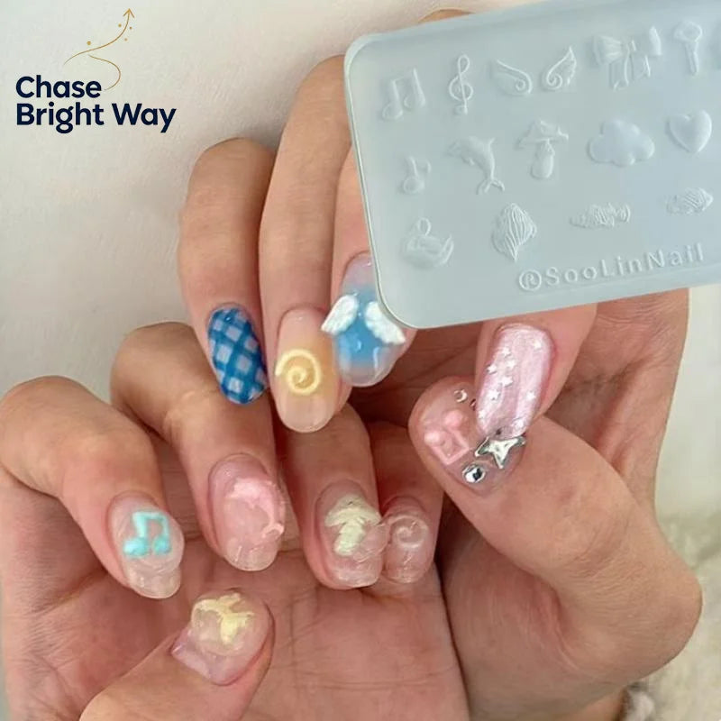 Y2K Silicone Nail Art Mold – Dolphin, Puppy & Bowknot DIY