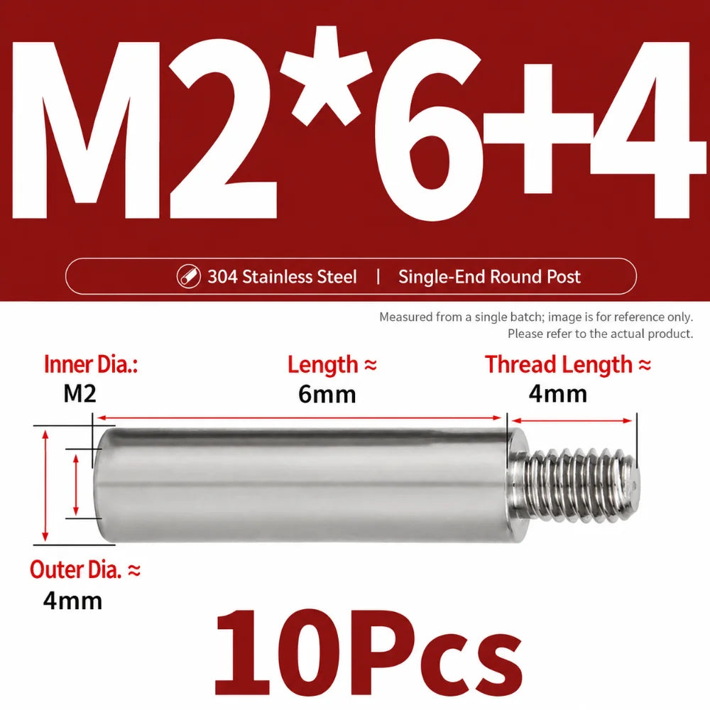M2–M10 304 Stainless Steel PCB Standoff Spacer Pillars – 10 Pack