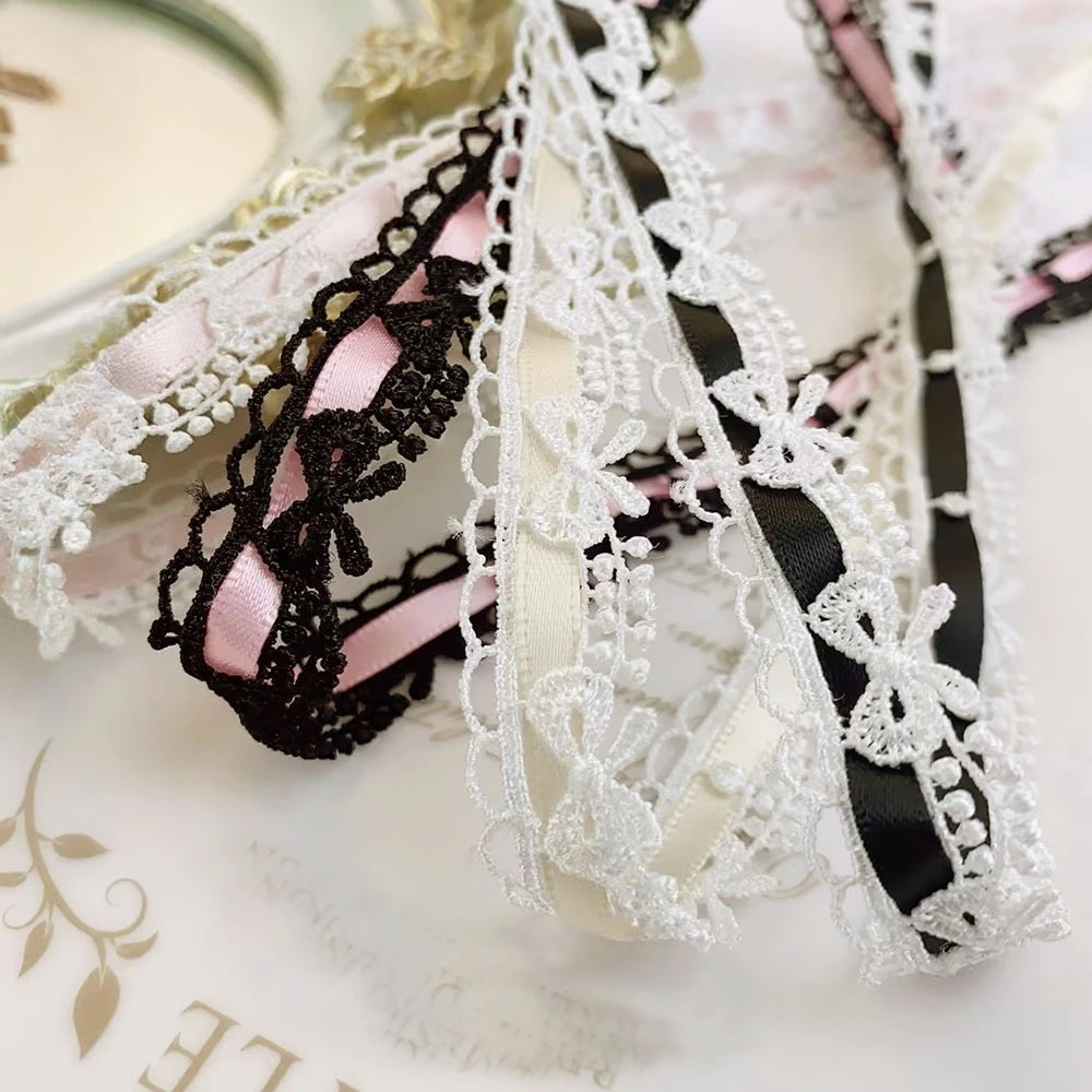Pink & White Flower Bow Lace Ribbon 1 Yard – 1.8cm DIY Trim
