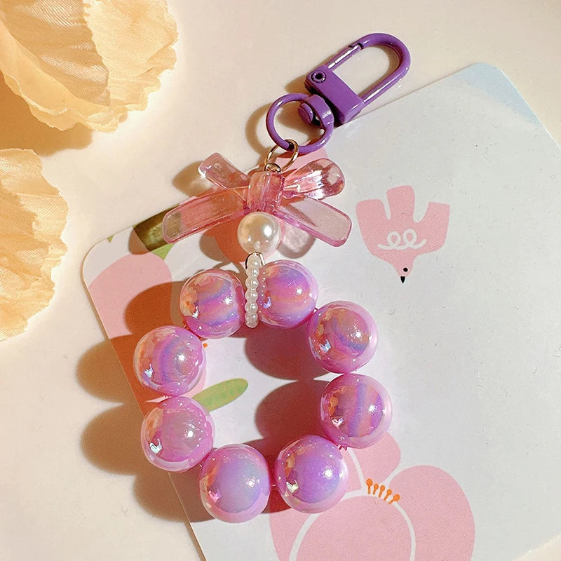 Candy Bow Beaded Wrist Strap Phone Charm & Keychain