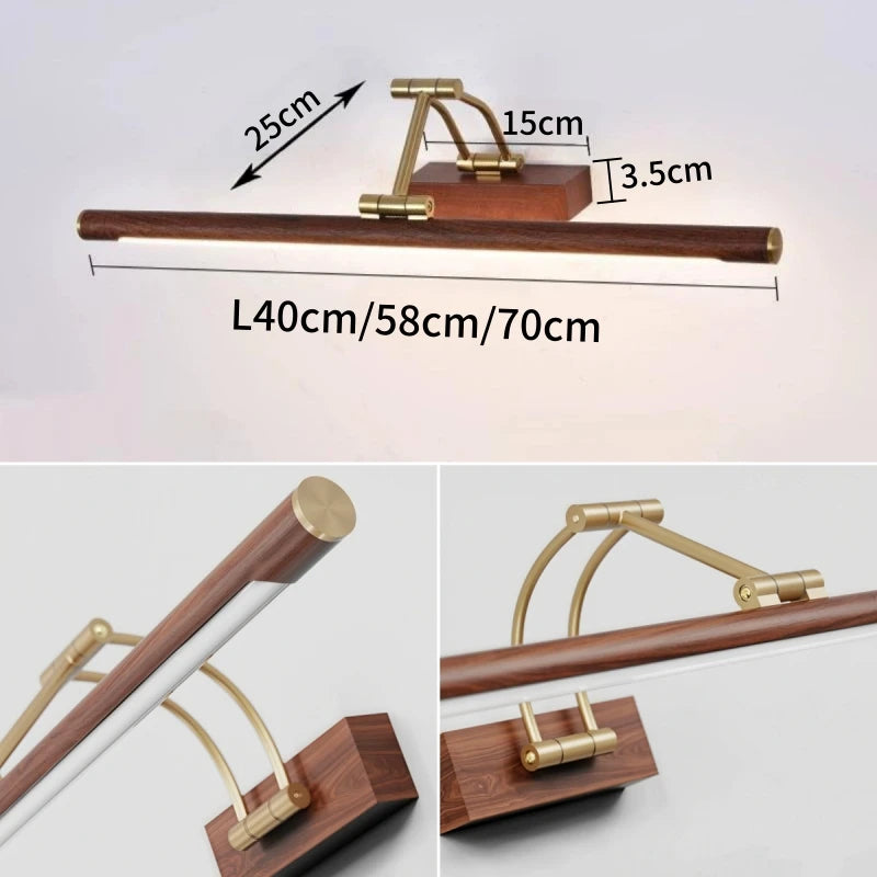 Retro LED Wall Lamp Walnut Wood Grain Foldable Arm Vanity Light