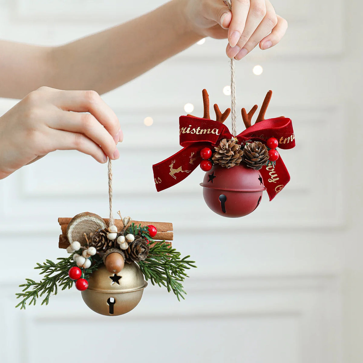 Vintage Christmas Hanging Ornaments – Bells, Antlers & Pinecones