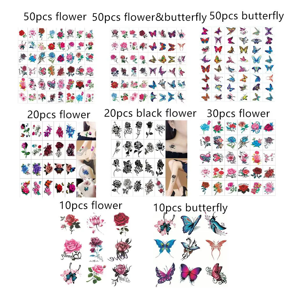 Flower & Butterfly Temporary Tattoo Stickers – Waterproof