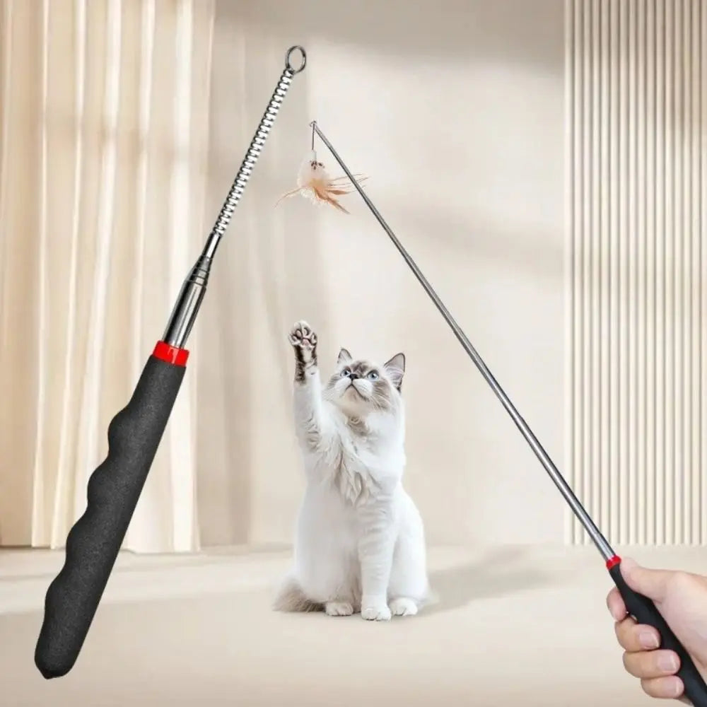 Retractable Metal Cat Wand Toy – Interactive Teaser Stick