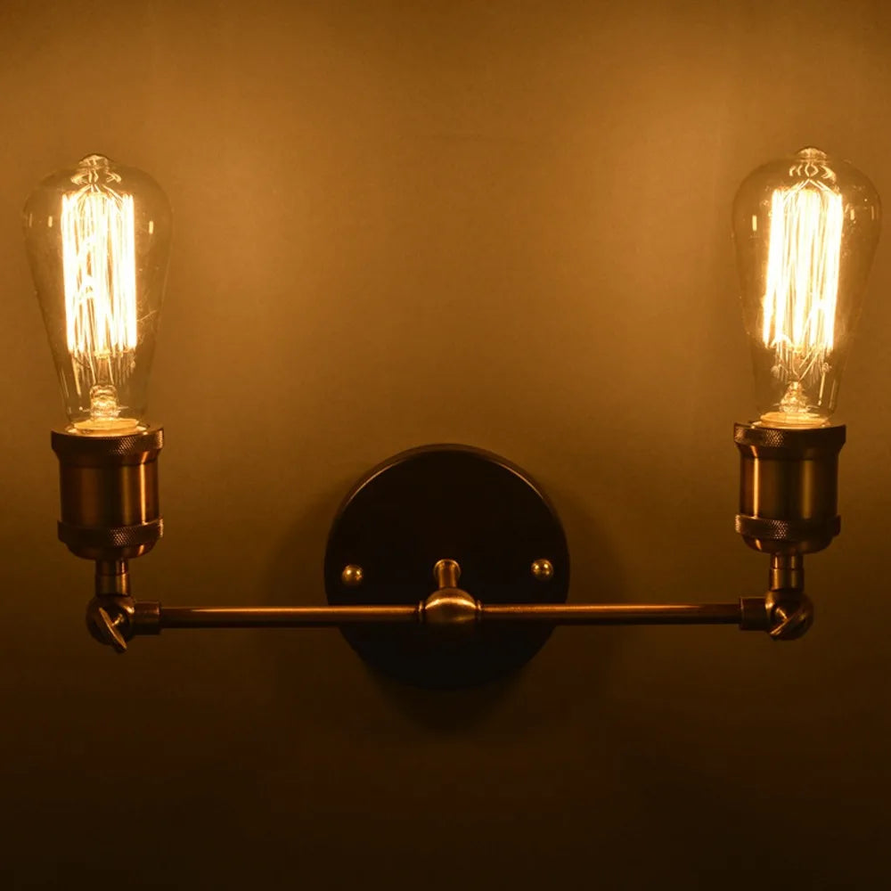 Vintage Double-Head E26 Wall Sconce – Bronze Iron Wall Lamp