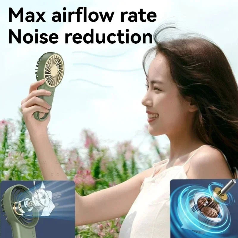 Cute Cartoon Mini Fan – Foldable USB-C Rechargeable Handheld