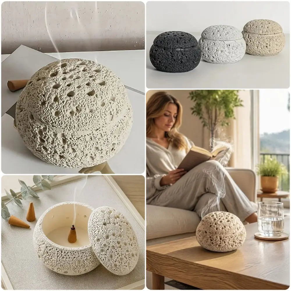 Meteorite Sphere Incense Burner – Matte Resin Aromatherapy Holder