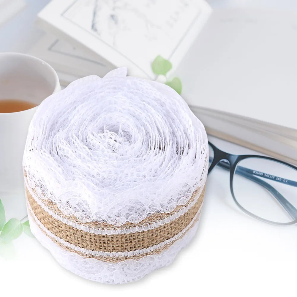 White Burlap Lace Jute Ribbon – 5m Vintage Hessian Trim