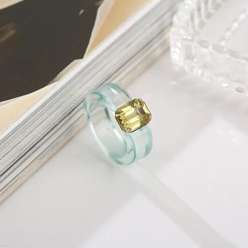 Y2K Chunky Resin Ring – Candy Color Rhinestone Fashion Jewelry
