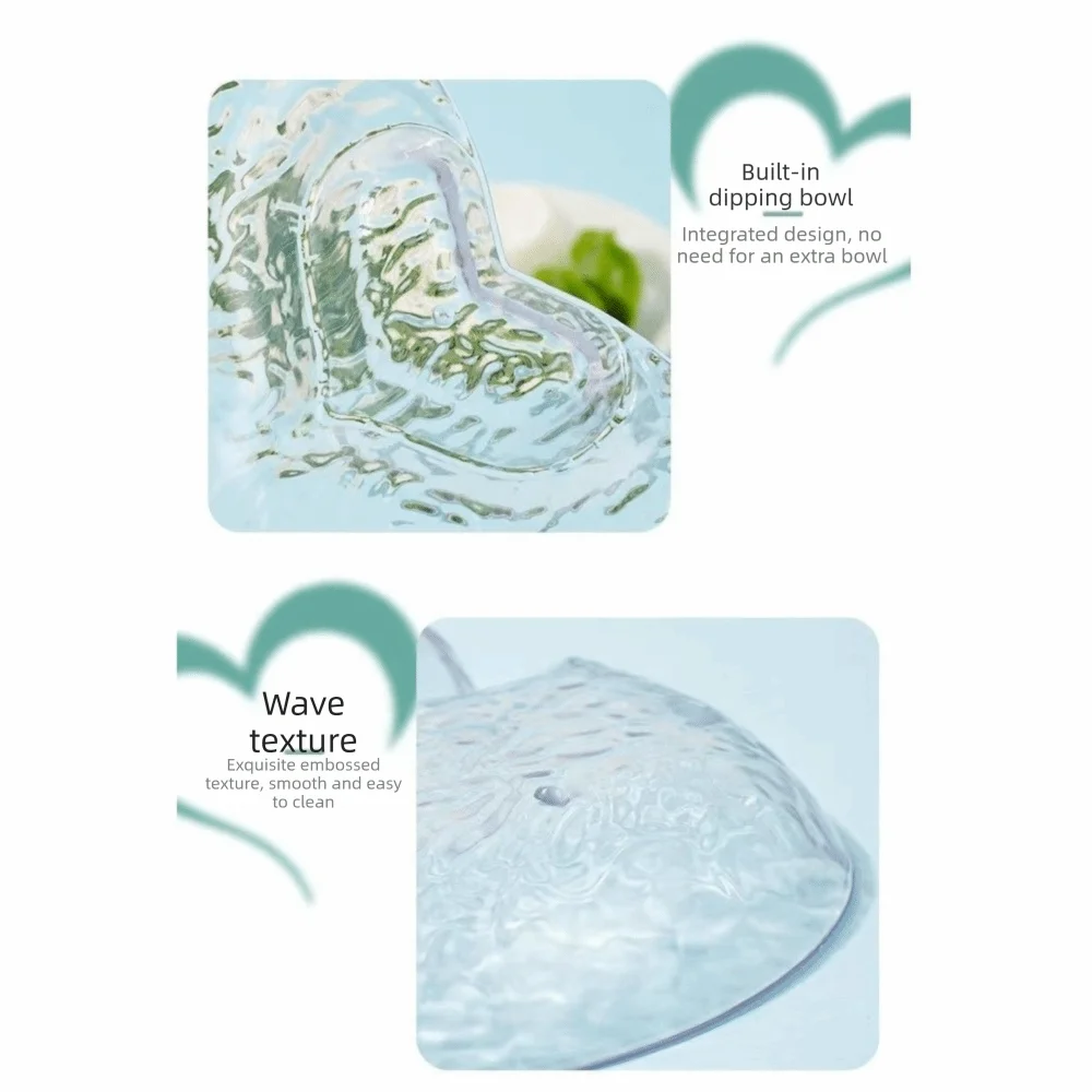 Heart-Shaped Transparent PET Snack & Dumpling Plate | Wave Texture
