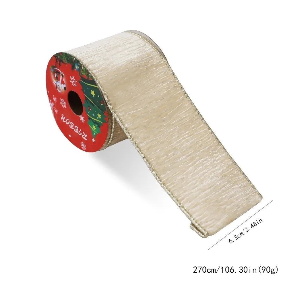 Christmas Velvet Ribbon 3 Yards – Gold Wire Edge, 8.9cm Wide