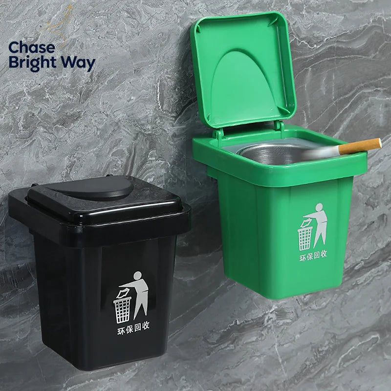 Wall-Mount Stainless Steel Ashtray with Lid | Anti-Fly Ash