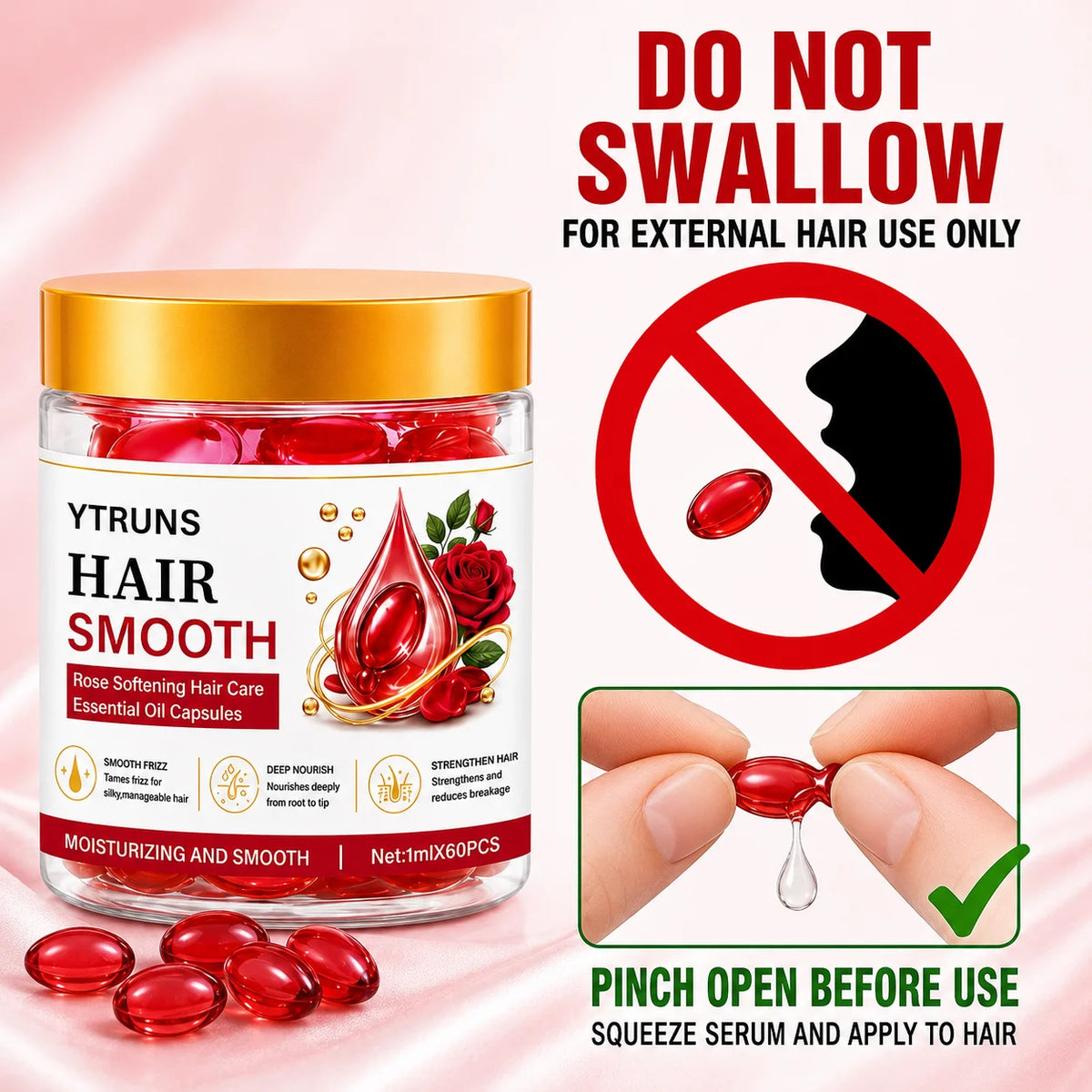 Rose Argan Hair Oil Capsules – Smoothing Serum Conditioner