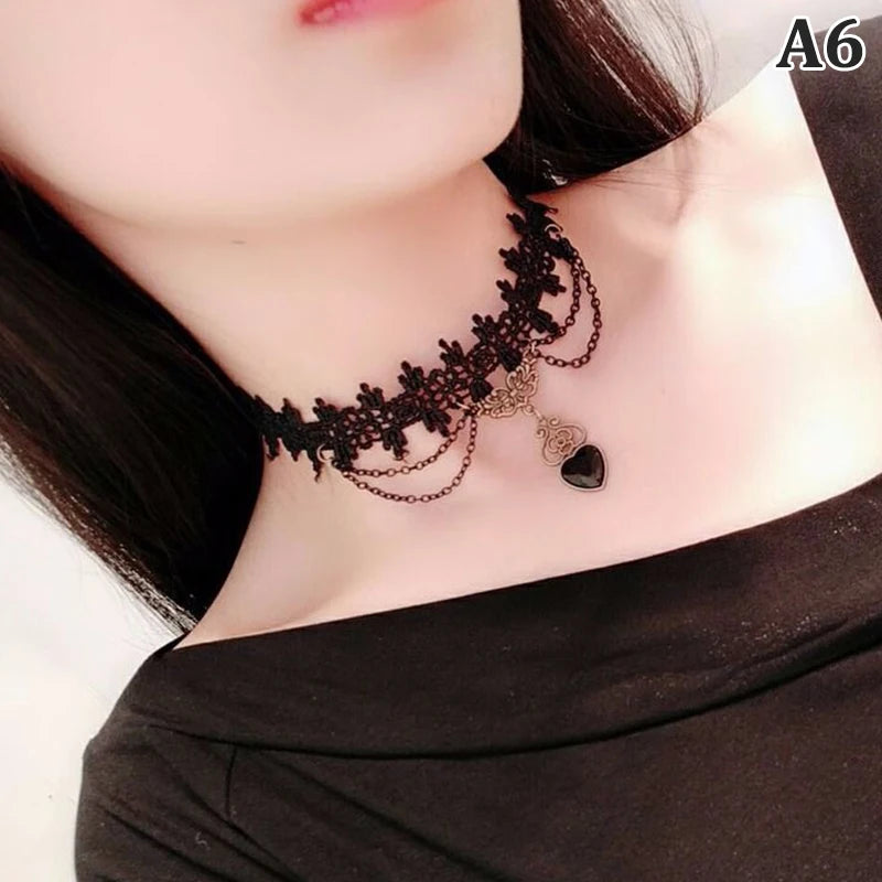 Gothic Crystal Lace Choker Necklace | Neo-Victorian Women's Jewelry
