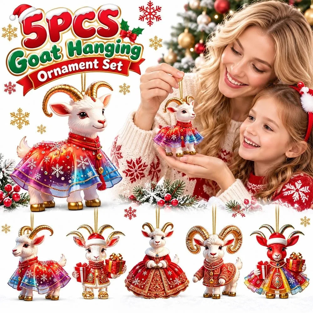 Rhinestone Goat Christmas Ornaments – 5-Pack Acrylic Pendants
