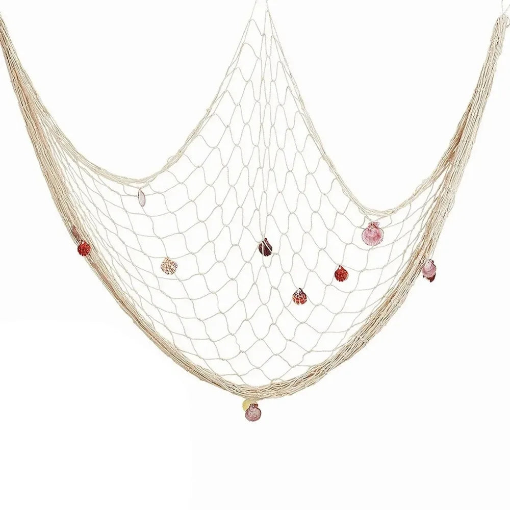 Nautical Decorative Fishing Net with Shells – 1x2m Beige