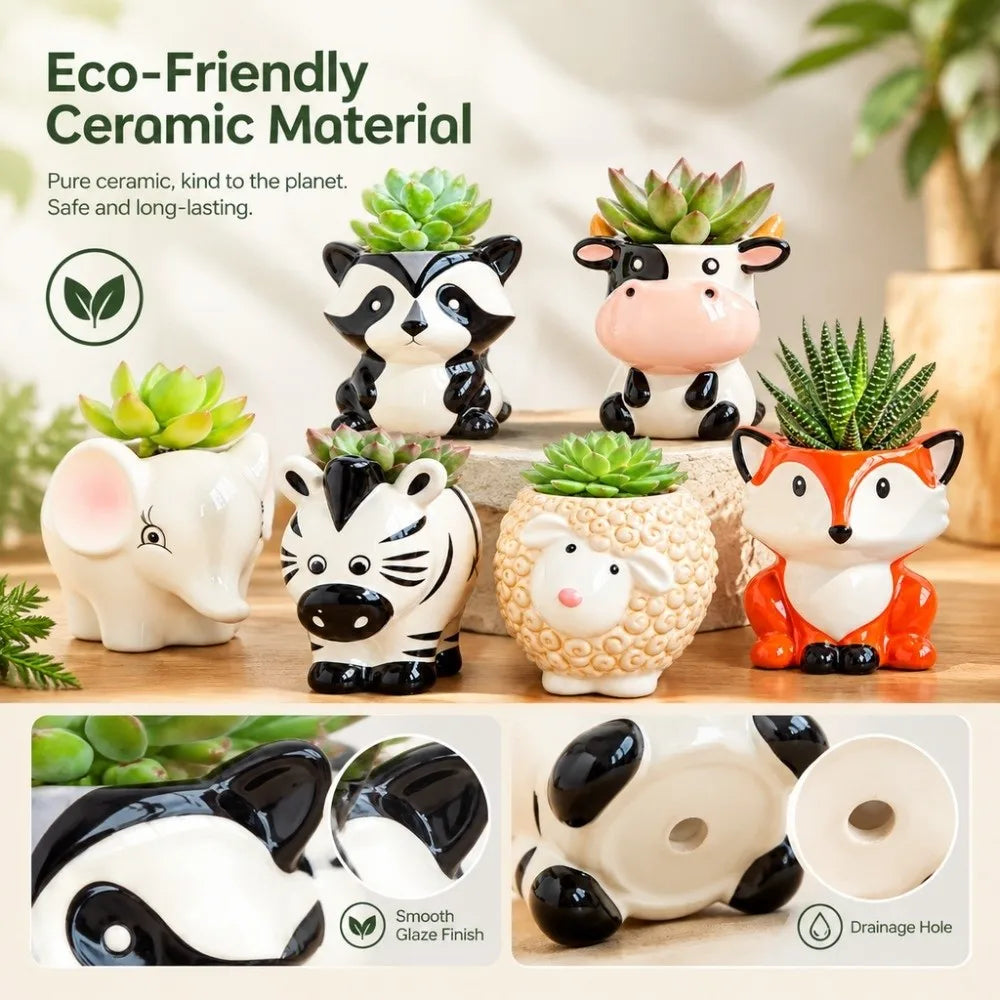 Cartoon Elephant Ceramic Succulent Planter with Drainage Hole