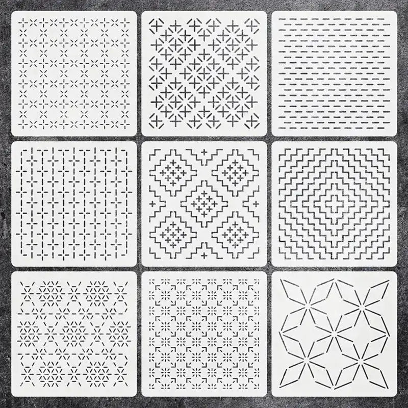 Sashiko Embroidery Stencil Set – 9/32Pcs Geometric PET Templates
