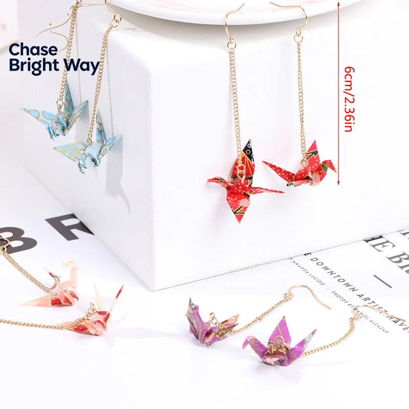 Origami Crane Dangle Earrings – Handcrafted Paper Bird Jewelry