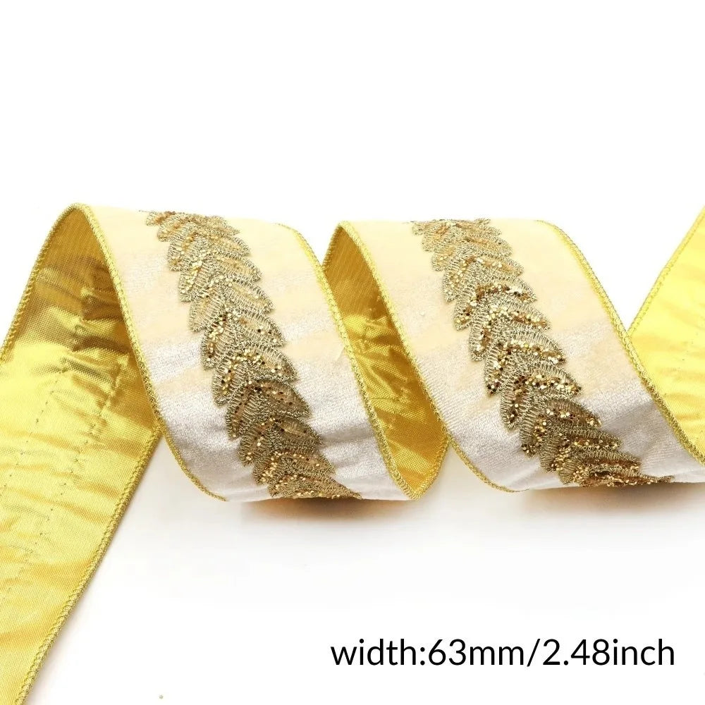 Velvet Lace Ribbon 63mm Golden Leaf Pattern – 2 Yards Roll