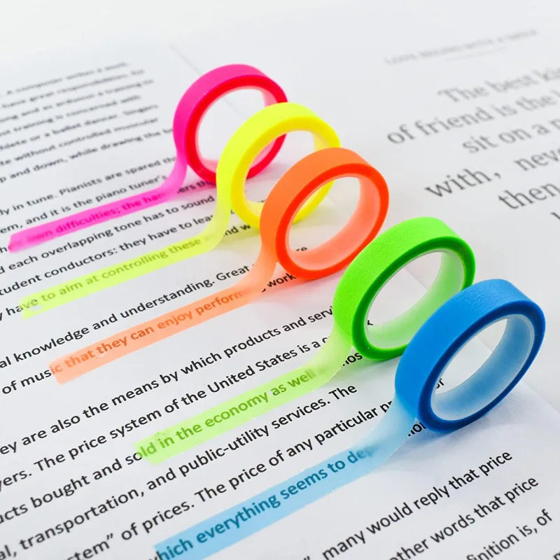 Transparent Fluorescent Index Tabs – 5 Colors Highlighter Tape