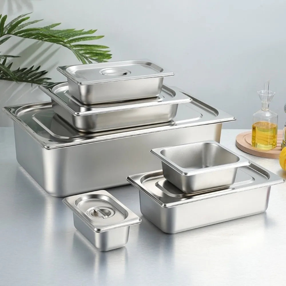Stainless Steel GN Food Pan with Lid – 32.5×26.5 cm Tray