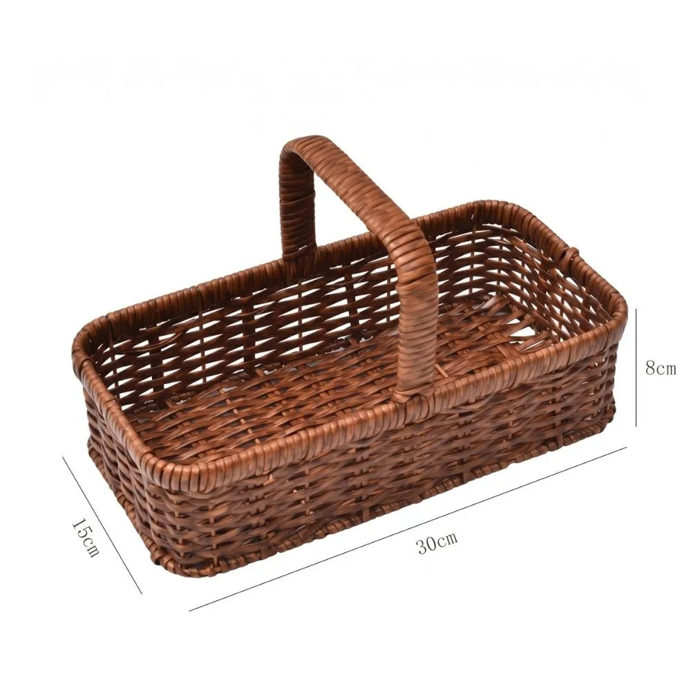 Woven Plastic Rattan Rectangular Basket – Fruit & Serving