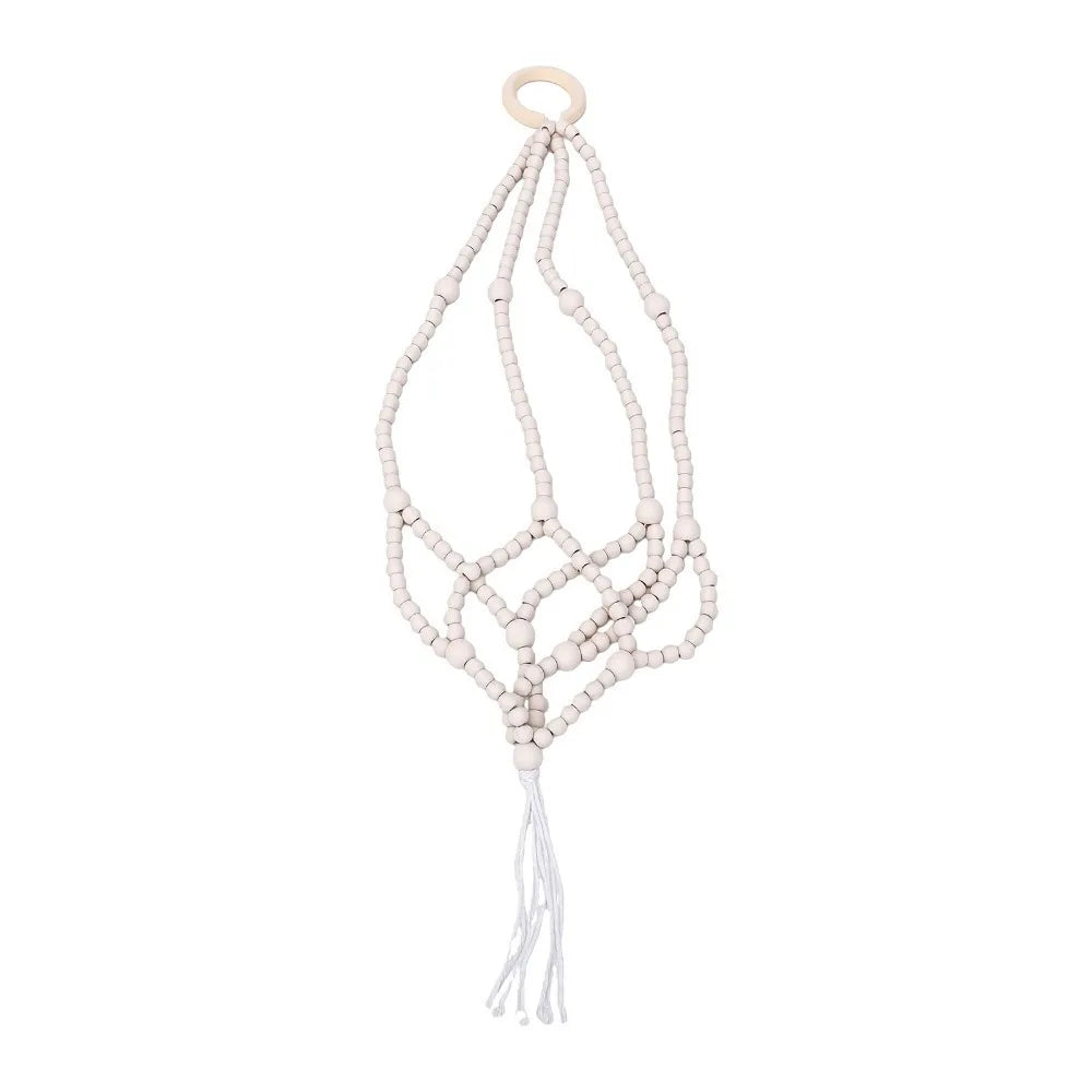 Boho Macrame Plant Hanger – Wood Beads & Cotton Rope