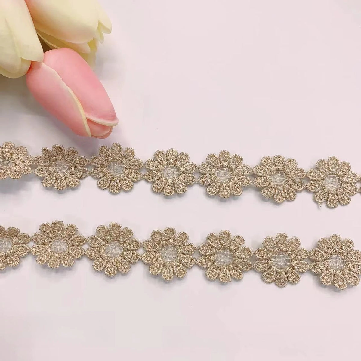 Gold Daisy Embroidered Lace Ribbon 5 Yards – DIY Sewing Trim