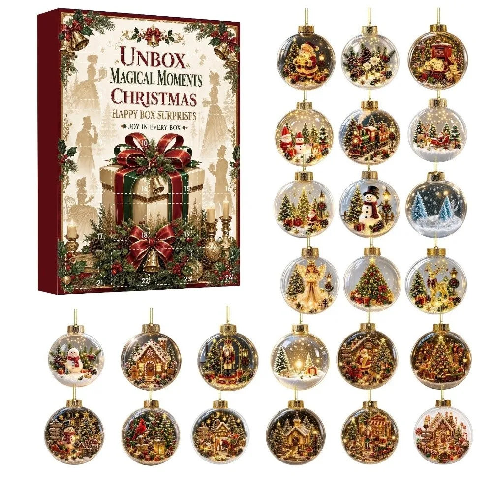 24-Piece Acrylic Christmas Advent Calendar Hanging Ornaments