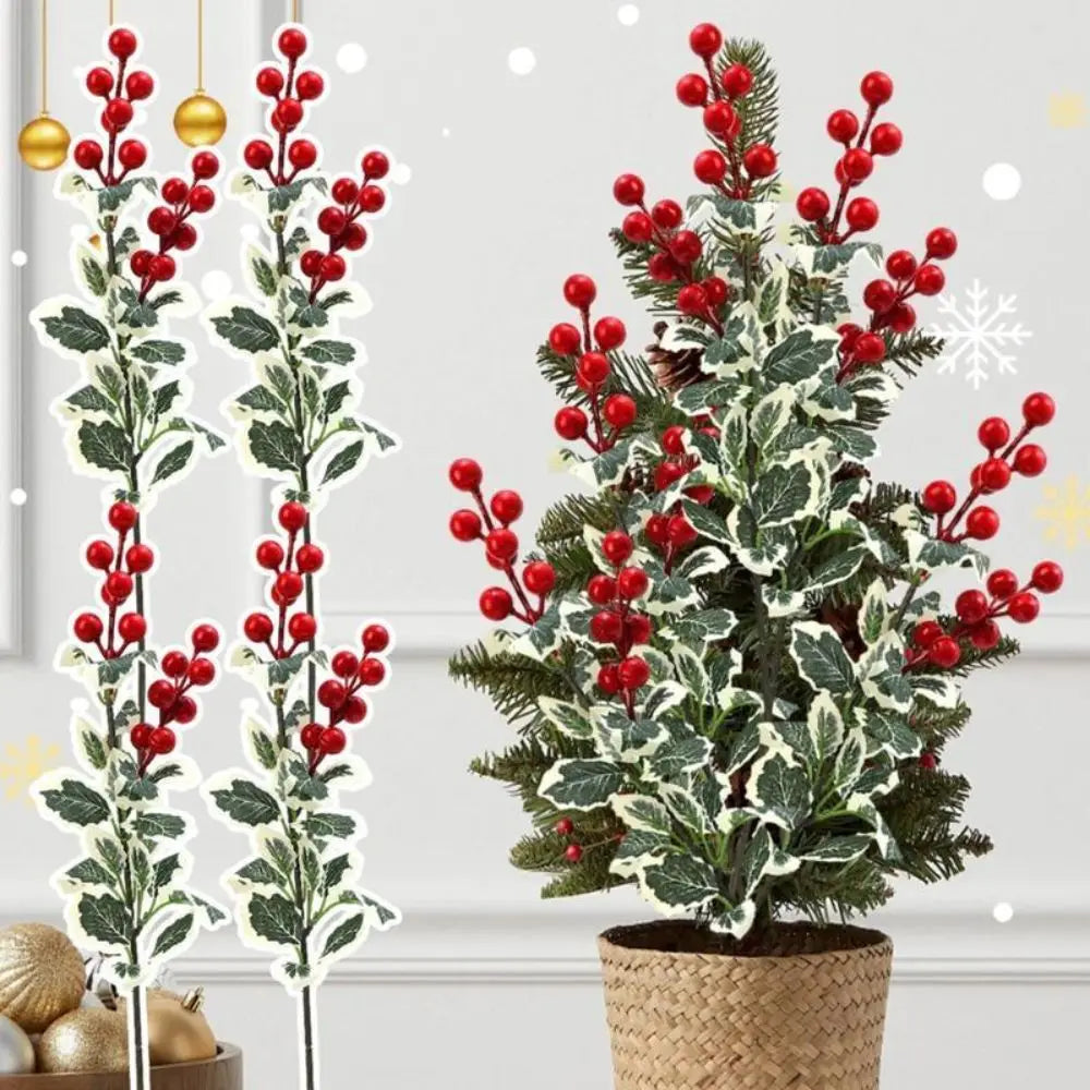 Red Artificial Berry Picks – 5-Pack Frosted Holly Stems, 45cm