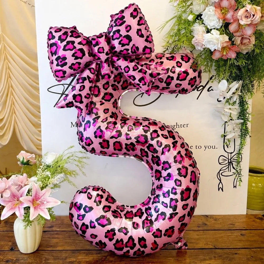 Pink Leopard Foil Number Balloons 0-9 | 40 Inch Party Décor