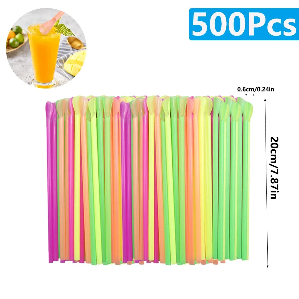 Color Spoon Straws for Milkshakes & Smoothies | 50–2000 Pack