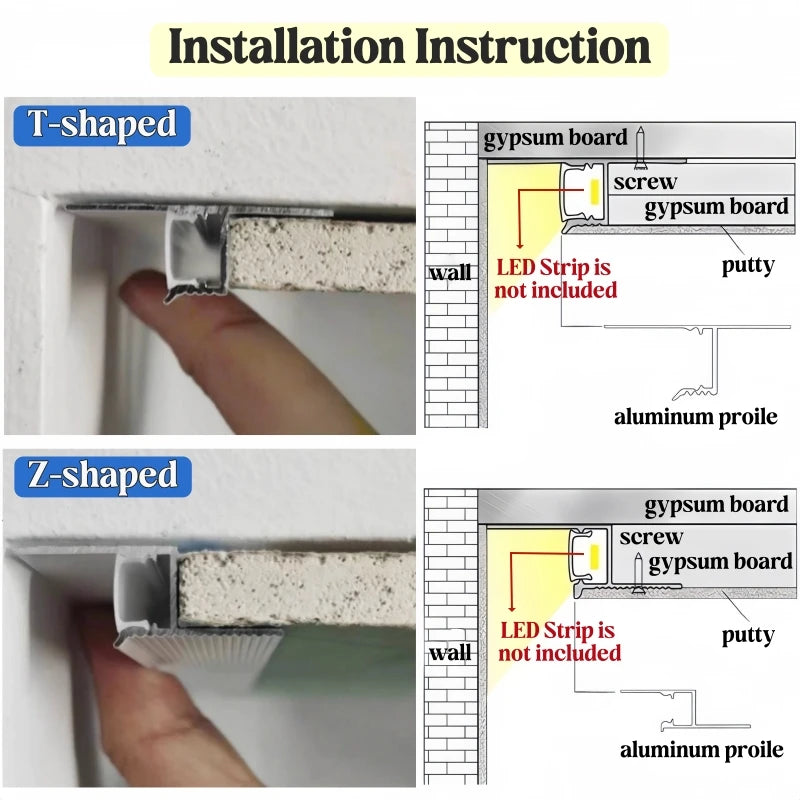 T/Z-Shape Shadow Gap LED Aluminum Channel Profile Ceiling Trim
