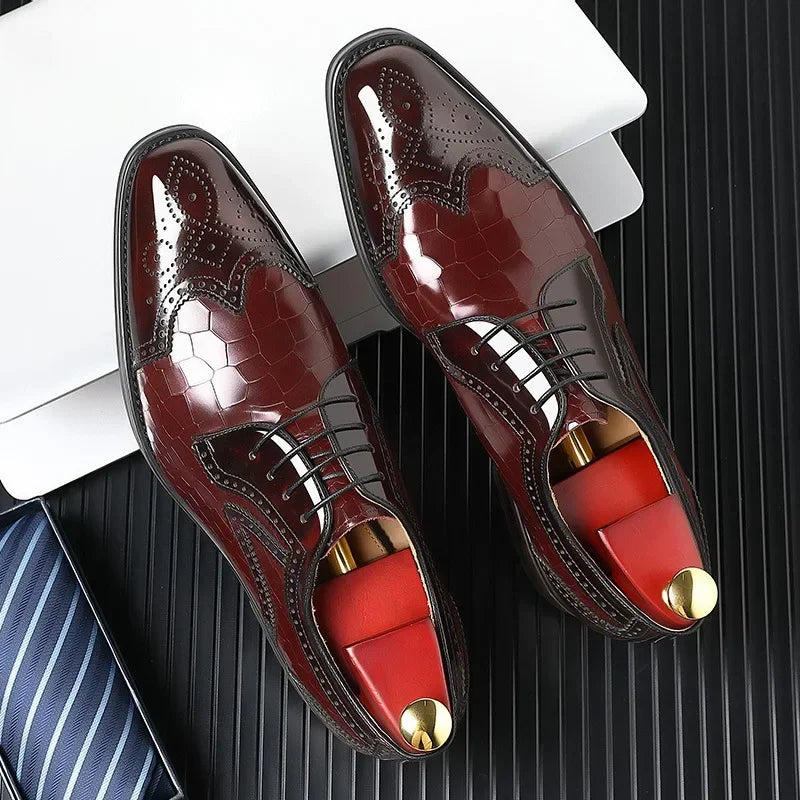 Men's Pointed Toe Brogue Oxford Dress Shoes | Sizes 38–48