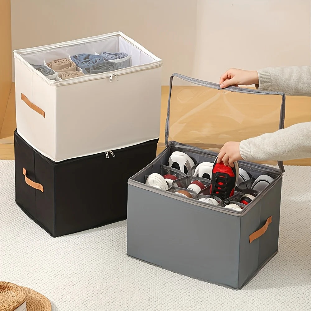 Foldable Shoe Storage Box with Lid – Stackable Organizer